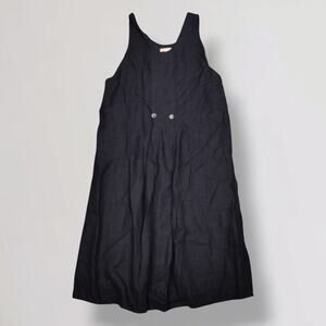 FLAX Angelheart Black Linen Jumper Dress L Pockets Oversized Minimalist